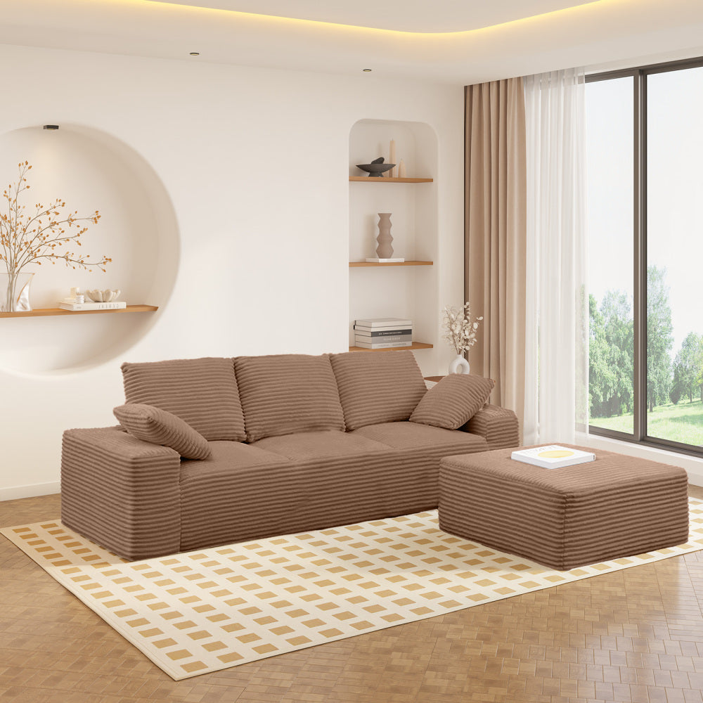 103.5" Cloud Sectional Couch with L-Shape Chaise,Modern Modular Sofa with Deep Seat, Upholstered Couches for Living Room Bedroom,No Assembly Required, Brown(Plush Corduroy Fabric)
