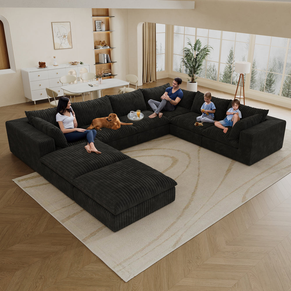 39.8" Cloud Sofa,Corduroy Fabric,Deep Seat Couches,Double-layer design,Removable Cushion,No Assembly, DIY Combination for Living room, Bedroom,Conference room ,Apartment,Black