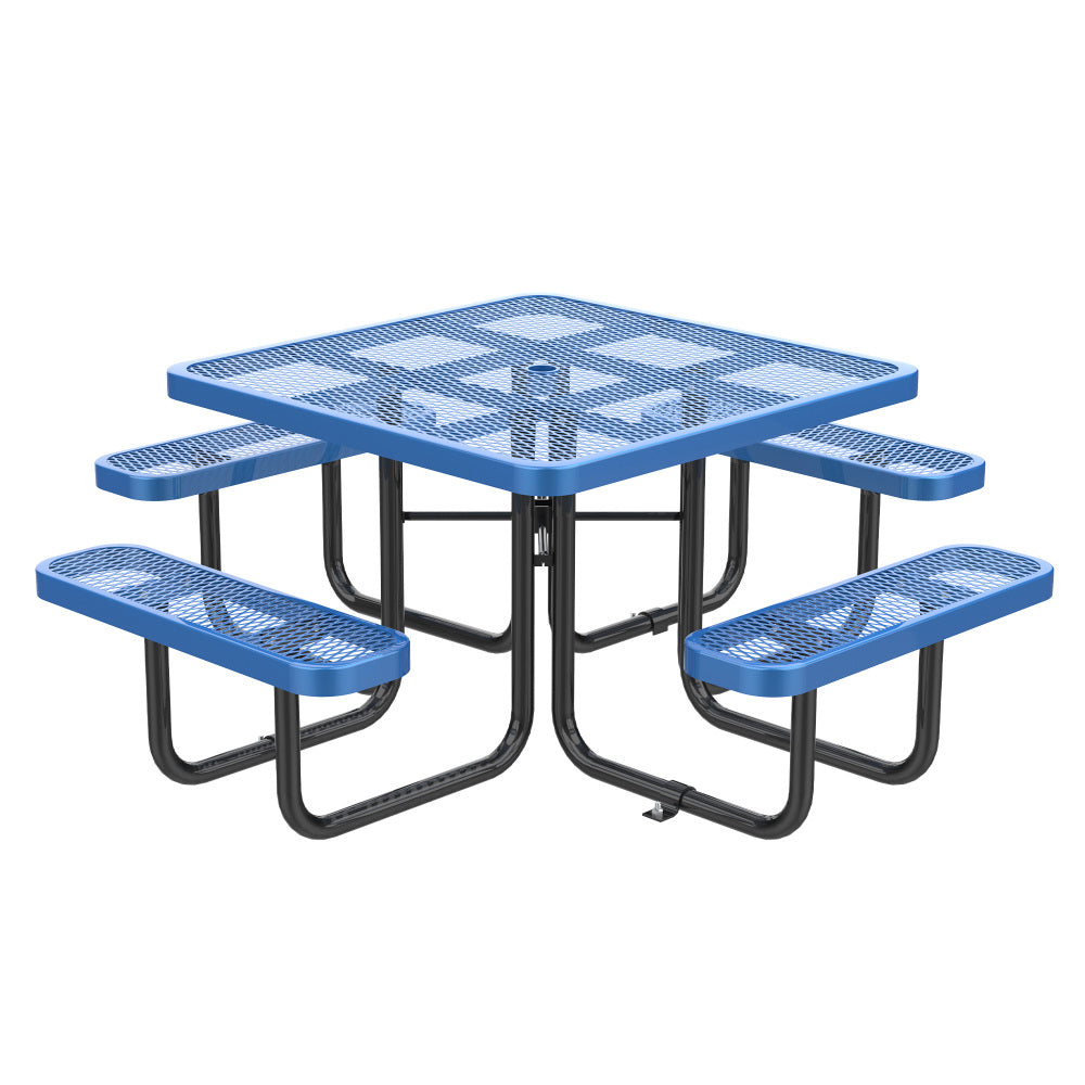 46-Inch Blue Square Picnic Table with Umbrella Hole