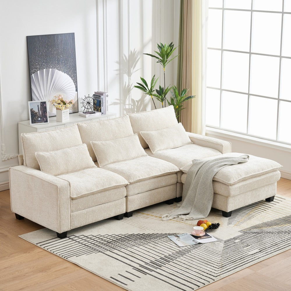 99'' Sectional Cloud Deep Seat Couch, Modern Comfy Chenille L Shaped Sectional Sofa for Living Room Set, Upholstered 4-Seats Sofa Couch with Movable Ottoman,Green