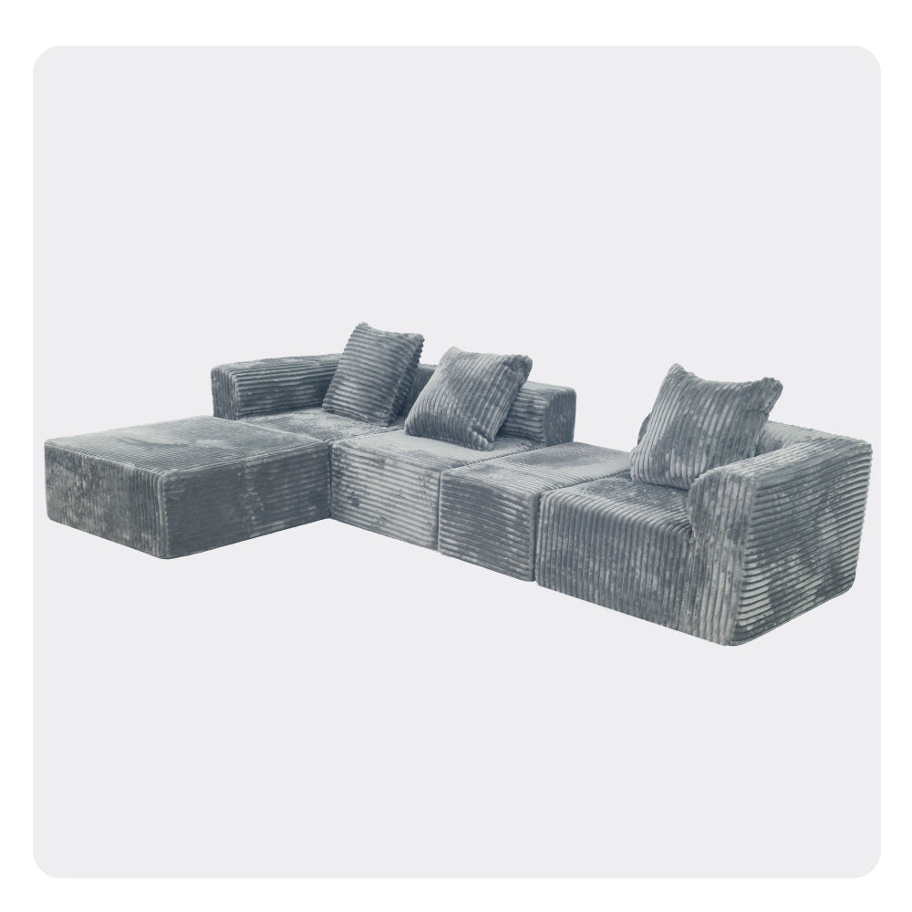 Modular Sectional Sofa Black Couches 4 Seat Modular Foam Sectional Couches for Living Room with 1 Ottoman, Cloud Couch with Oversized Chaise