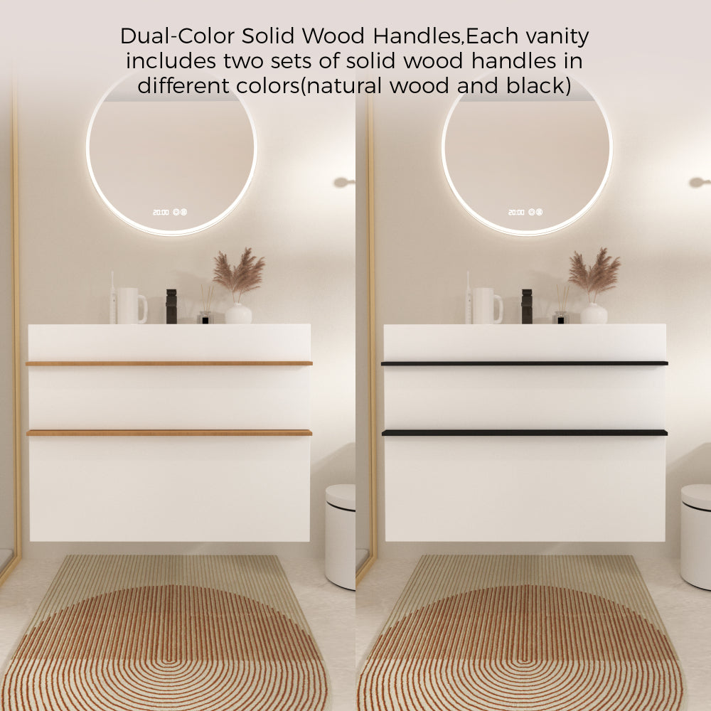 VELA 36 Inch White Wall Mounted Bathroom Vanity with Integrated Acrylic Sink, 2 Soft-Close Drawers, Pre-Assembled,Modern Floating Cabinet