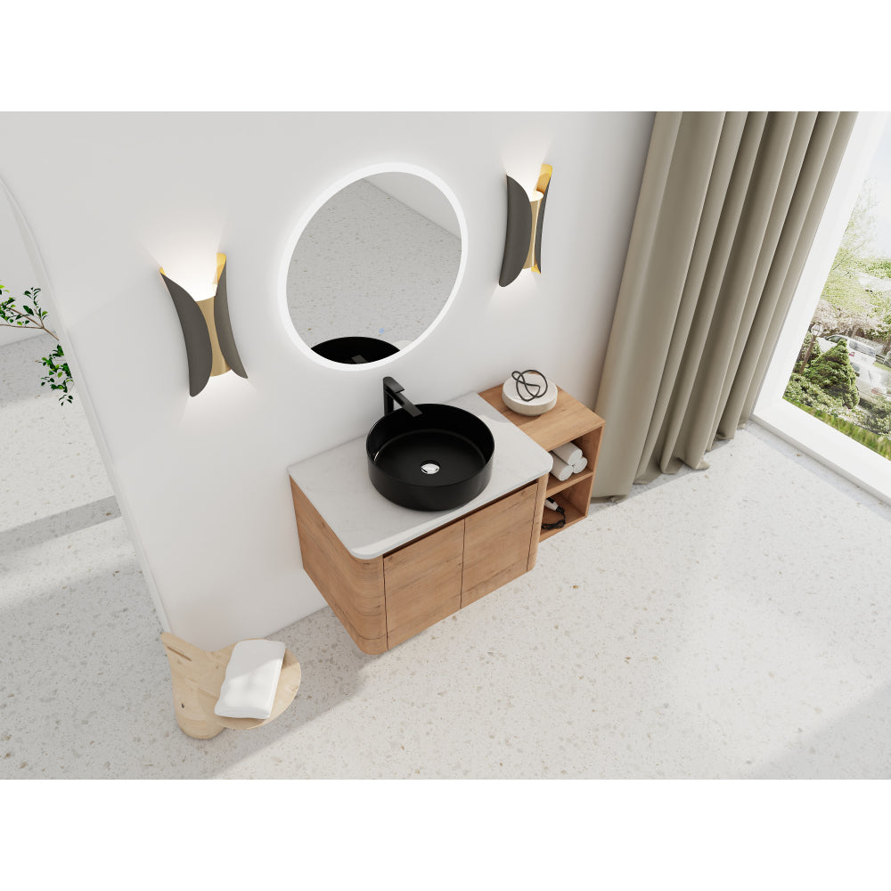 42'' Wall-Mounted Bathroom Vanity With Ceramic Art Sink, and 1-Storage Shelves, 2-Soft-Close Door, KD-Packing, Plywood
