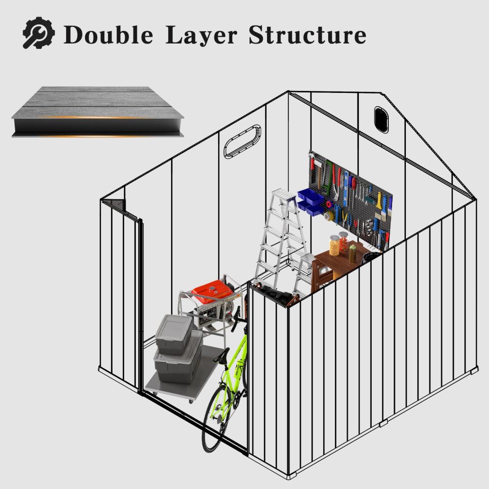 8x8FT Resin Outdoor Storage Shed with Lockable Door, Waterproof Outside Sheds with Windows & Vents, Heavy-Duty Plastic Tool Storage Shed for Patio Furniture, Lawn Mower, Bike