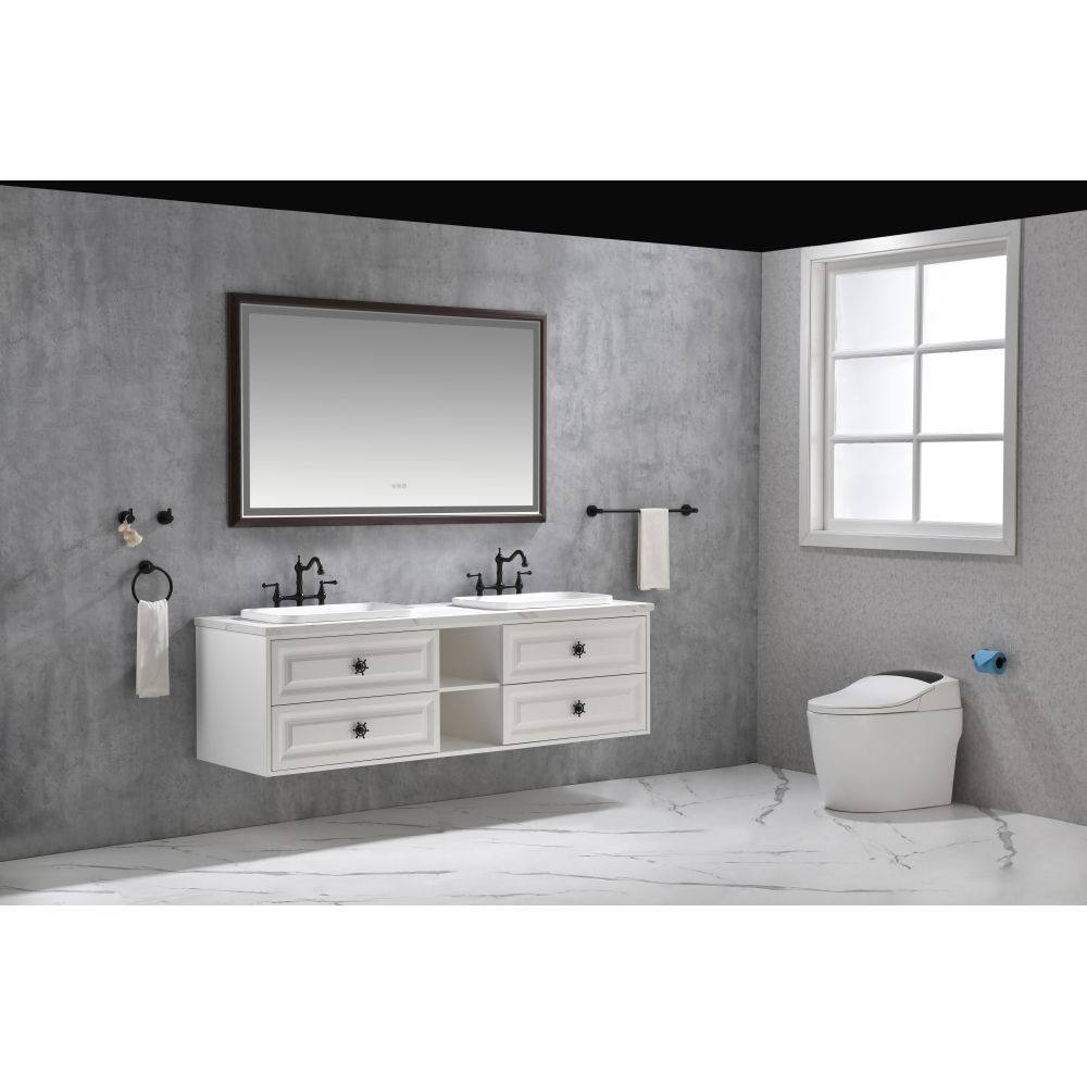 72 x 48 Inch LED Bathroom Mirror with Aluminum Frame, Wall Mounted Vanity Mirror, Anti-Fog, Memory, 3 Colors, Stepless Dimmable