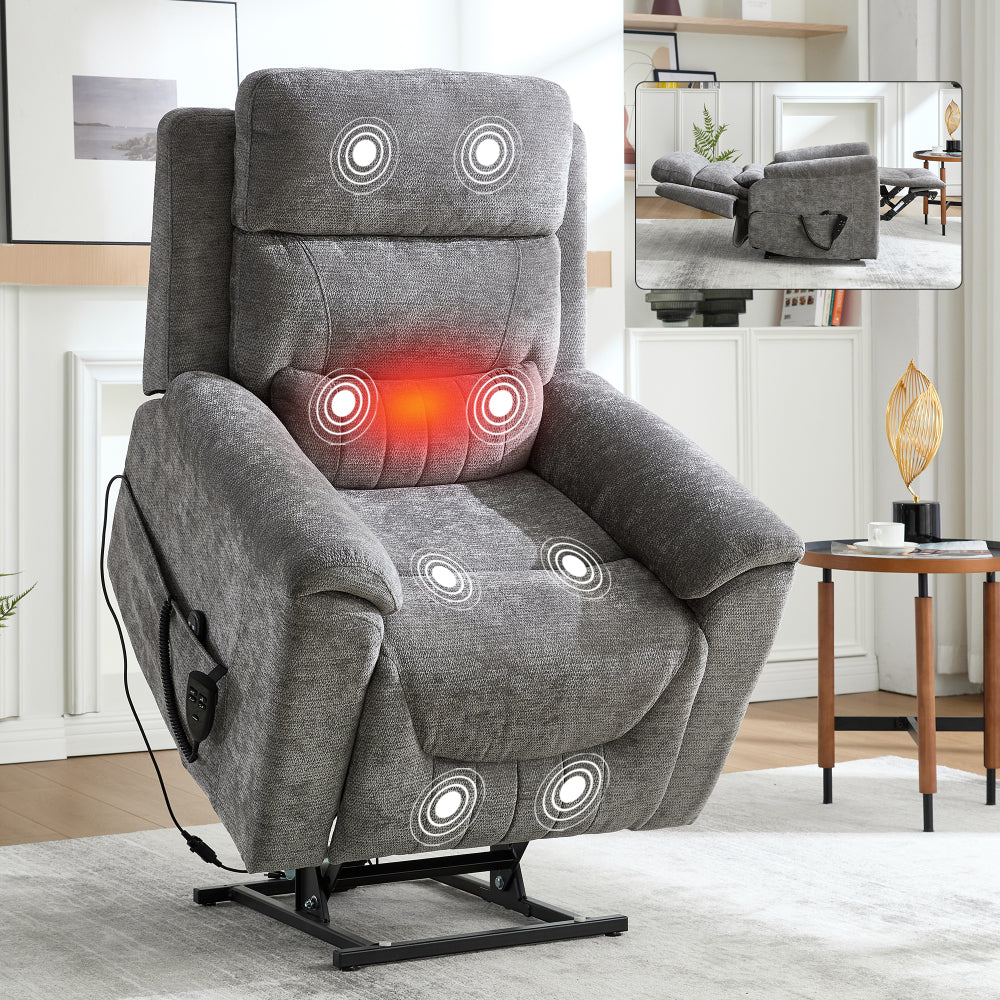 Dual Motor Infinite Position Up to 350 LBS Leatherair Power Lift Recliner Chair, Heavy Duty Motion Mechanism with 8-Point Vibration Massage and Lumbar Heating,Grey