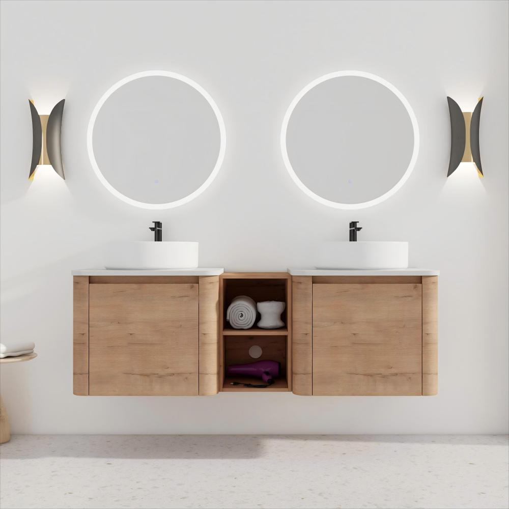 42'' Wall-Mounted Bathroom Vanity With Ceramic Art Sink, and 1-Storage Shelves, 2-Soft-Close Door, KD-Packing, Plywood