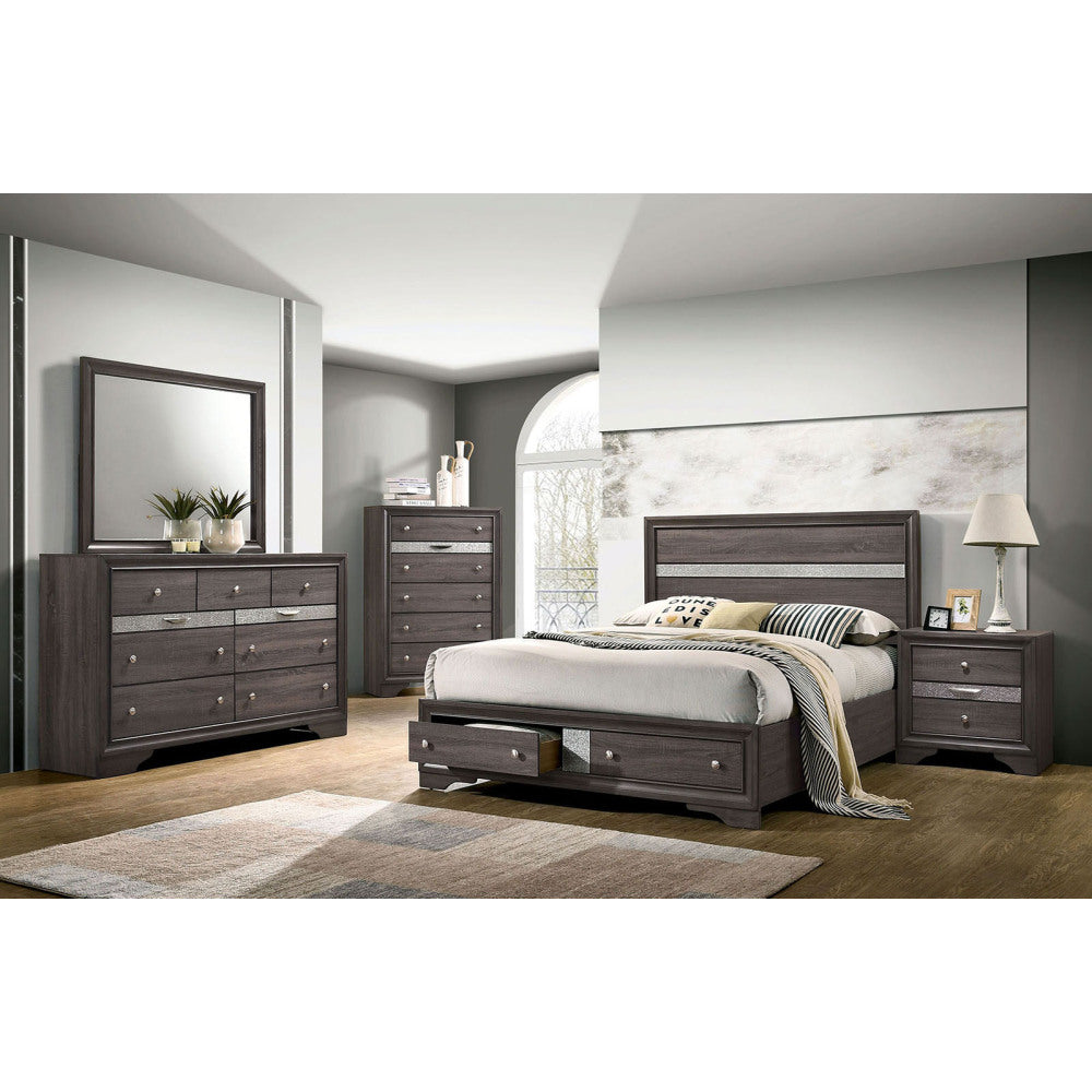 Gray Finish Contemporary Style 1pc Chest Hidden Jewelry Drawer English Dovetail Drawers Silver Knobs Bedroom Furniture