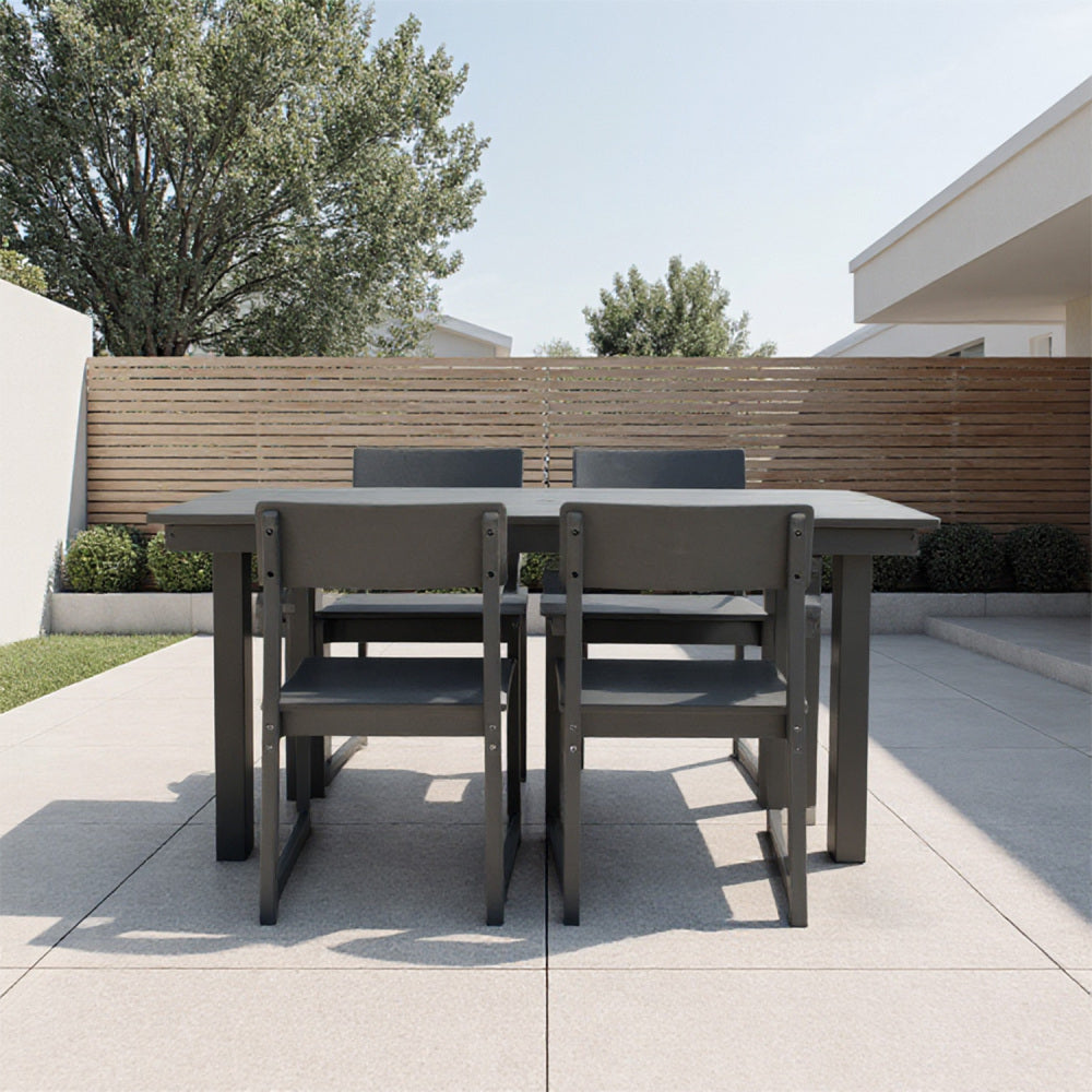 5-Piece HDPE Outdoor Dining Set for 4 – Weather-Resistant Patio Table with Umbrella Hole and 4 Armrest Chairs, Durable Garden Furniture for Backyard, Lawn, Deck, or Poolside (Brown)