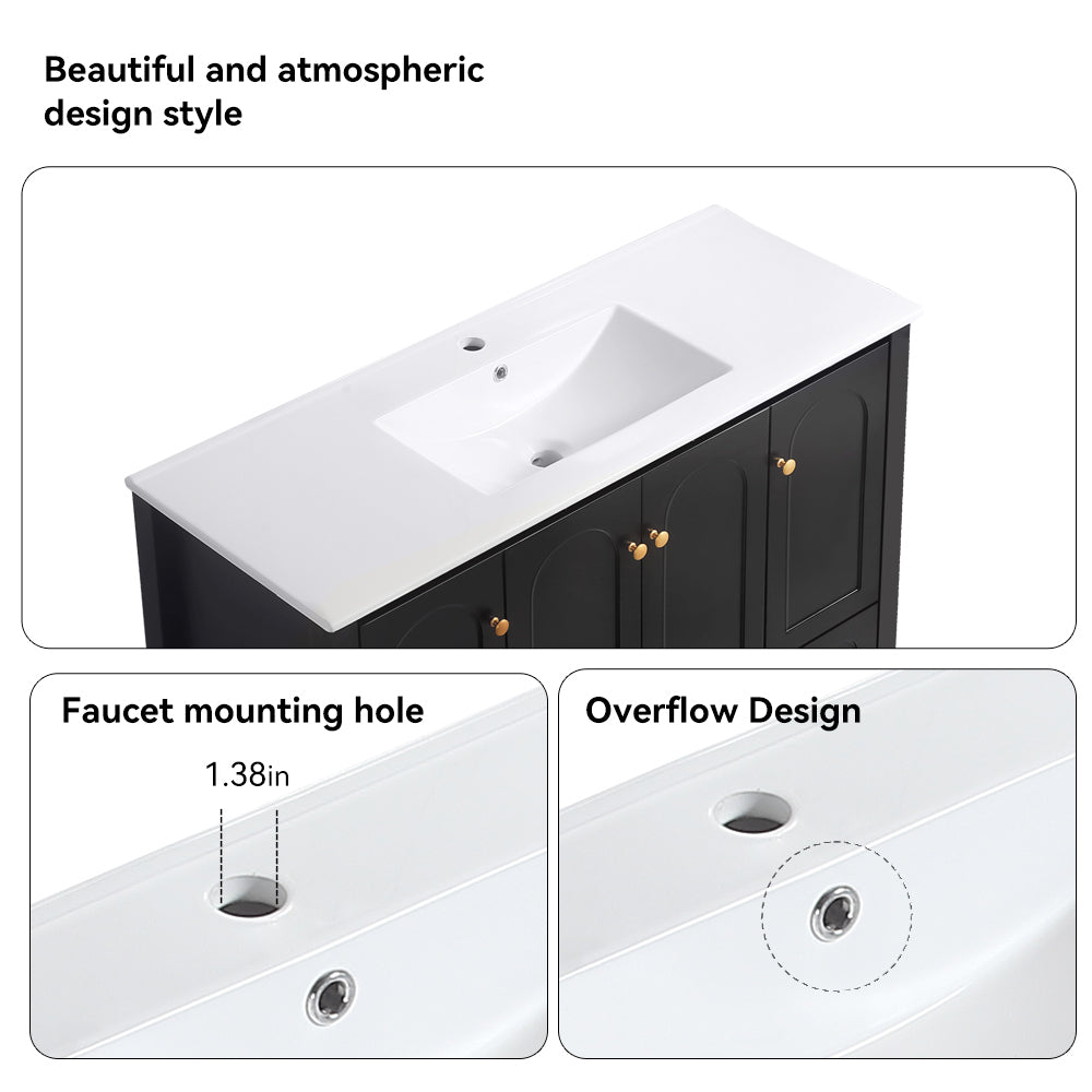 48" black Bathroom Vanity with Ceramic Sink Combo, Abundant Storage Cabinet -4 Soft close doors and 2drawers