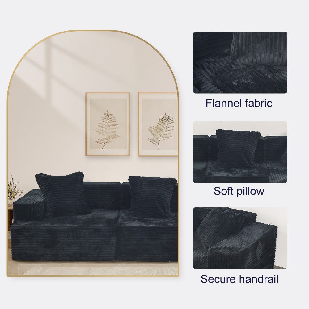 Compression Sectional Couch with Comfy Chaise, Boneless L Shape Sofa with Deep Seat, Minimalist Modular Couches Sleeper for Living Room Bedroom Apartment Lounge,corduroy,Black