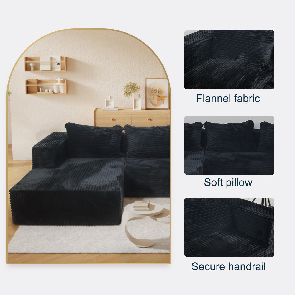 Cloud Sectional Couch with L-Shape Chaise,Modern Modular Sofa with Deep Seat, Upholstered Couches for Living Room Bedroom,No Assembly Required, Black (Plush Corduroy Fabric)