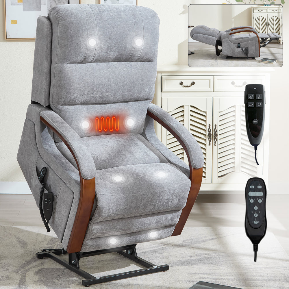 Power Brown Leatheraire Lift Recliner Chair Dual Motor Infinite Position Up to 350 LBS with Solid Wood Armrests, Heat Massage and Heavy Duty Motion Mechanism