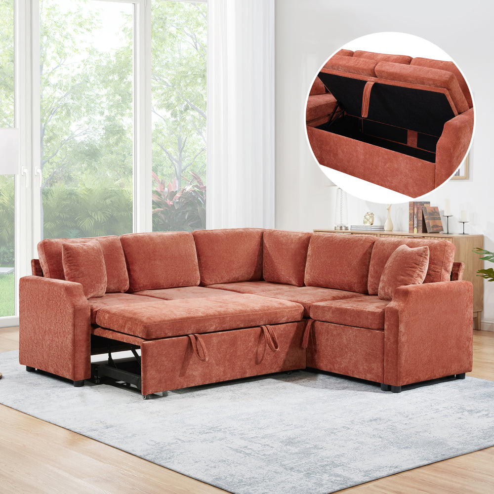 Sectional Sofa Bed L-shaped Sectional 81.9" Upholstered L-shaped Sofa with a Sofa Sleeper and a Hidden Storage Compartment for Living Room, Gray