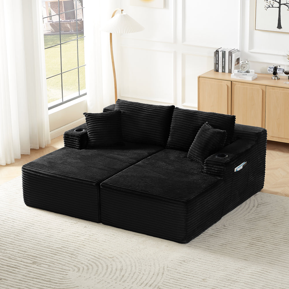 Compressible U-Shaped Sectional Sofa Set,Minimalist Style Modular Sectional Sofa, Corduroy Fabric Cloud Couch for Living Room