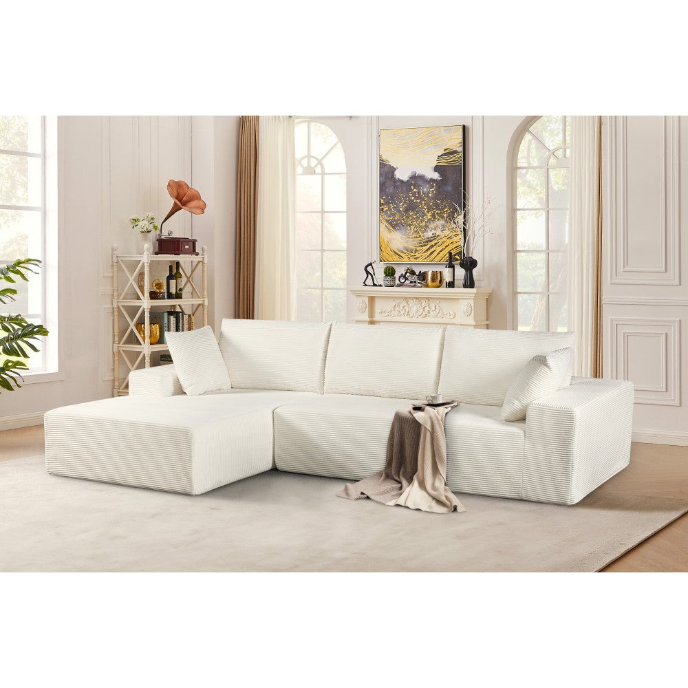 CozyForm Convertible Sectional Sofa in Soft Corduroy, Modern Comfy Couch with Full Foam Cushioning, Cozy Sleeper Sectional for Living Room, Bedroom, No Assembly Required, Ivory - Right Facing