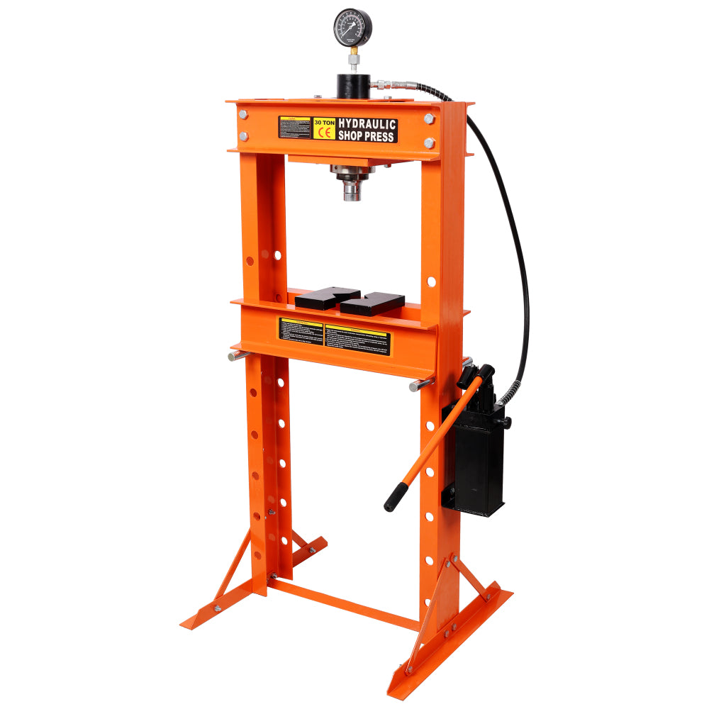 30 Ton Hydraulic Shop Press With Gauge,H-Frame Garage Floor Adjustable Shop Press,Orange
