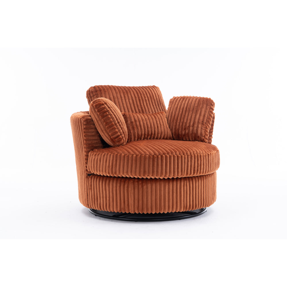 Oversized 360 Degreed Swivel Accent Chair Modern Soft Plush Corduroy Round Barrel Chair for Living Room Bedroom with Pillows, Orange