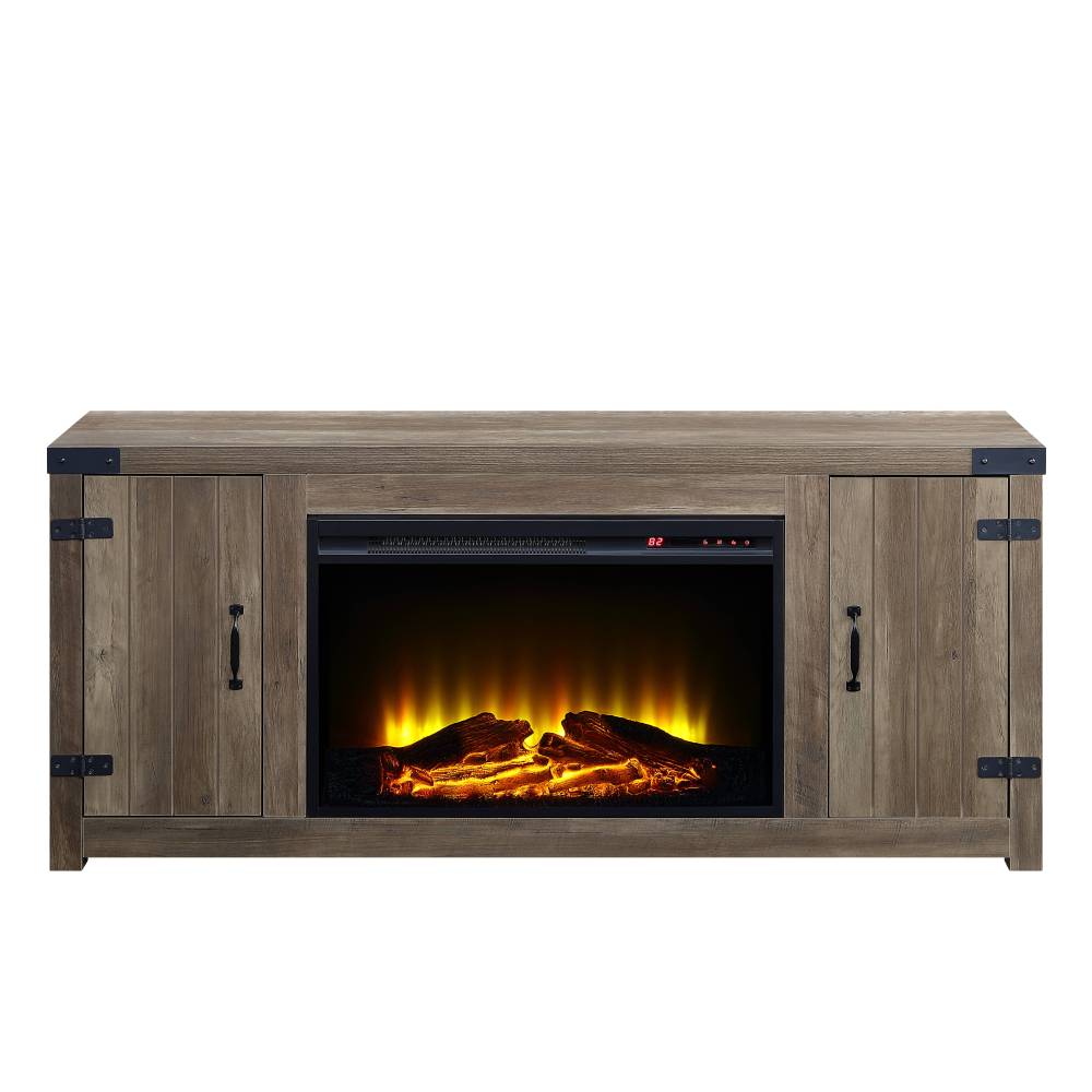 Tobias Rustic Oak Finish Fireplace with 2 Storage Drawers