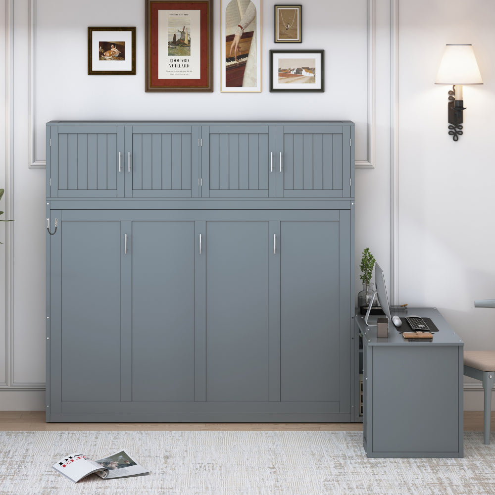 Queen Size Murphy Bed with Hydraulic Lift & Desk Design, White(OLD SKU: N820S00033K)