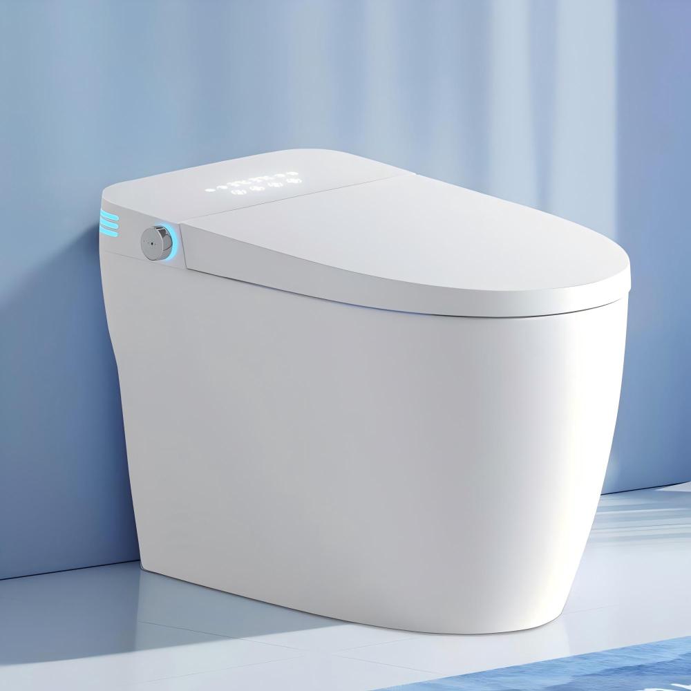Tankless Smart Toilet With Bidet Built In, One-piece Bidet Toilet Seat, Auto Flush, Auto Open/Close,Heated Seat, Warm Water and Dry, Adjustable Temp,Remote Control Side Know