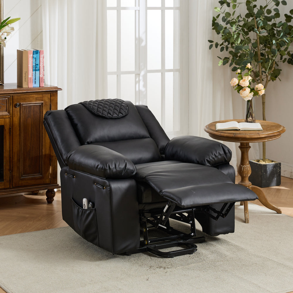 Black PU Remote-Controlled Heating and Massage Assistive Recliner for SeniorsI