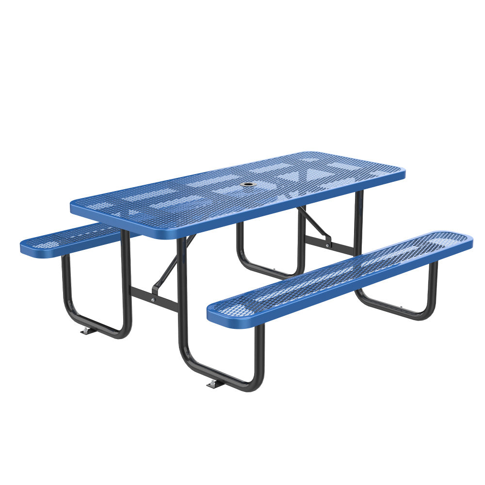46-Inch Blue Square Picnic Table with Umbrella Hole