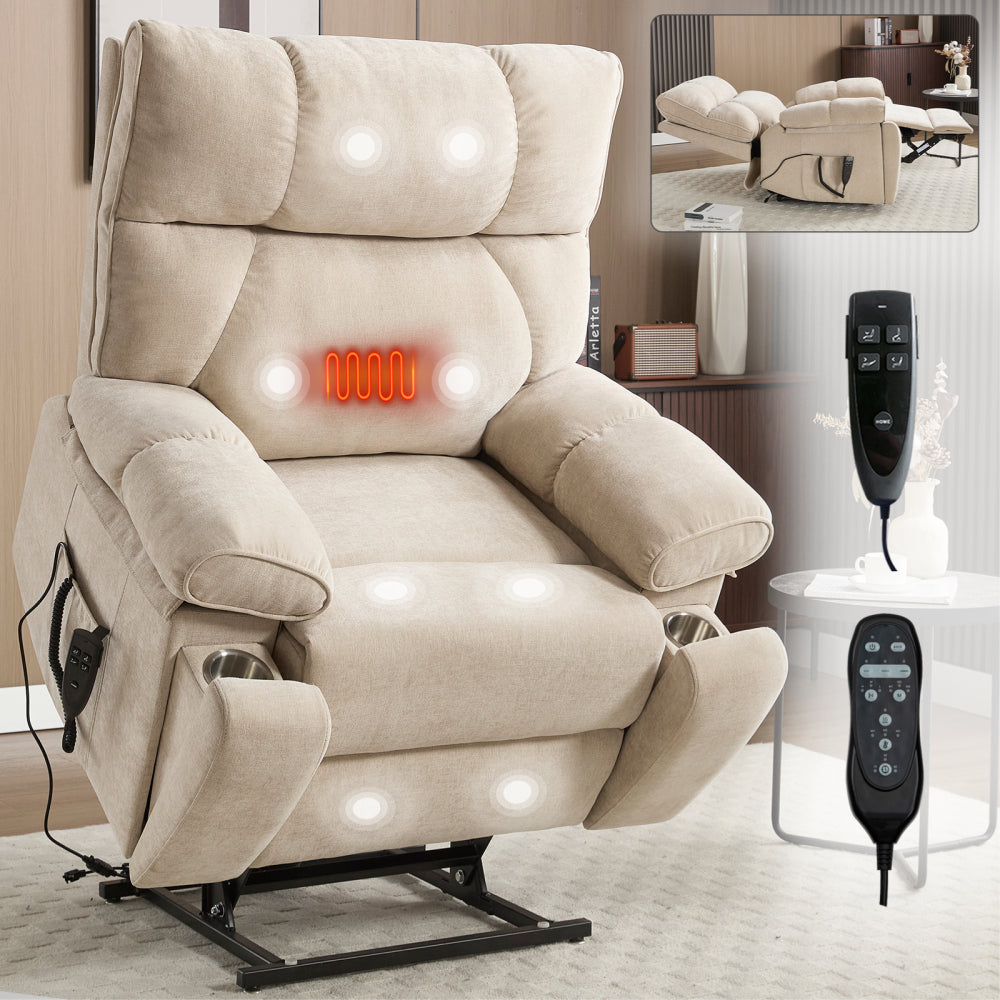 Black Leatheraire Heat Massage Dual Motor Infinite Position Up to 350 LBS Large Electric Power Lift Recliners with Hidden Cup Holders, Power-Remote, Medium-firm and Heavy Duty