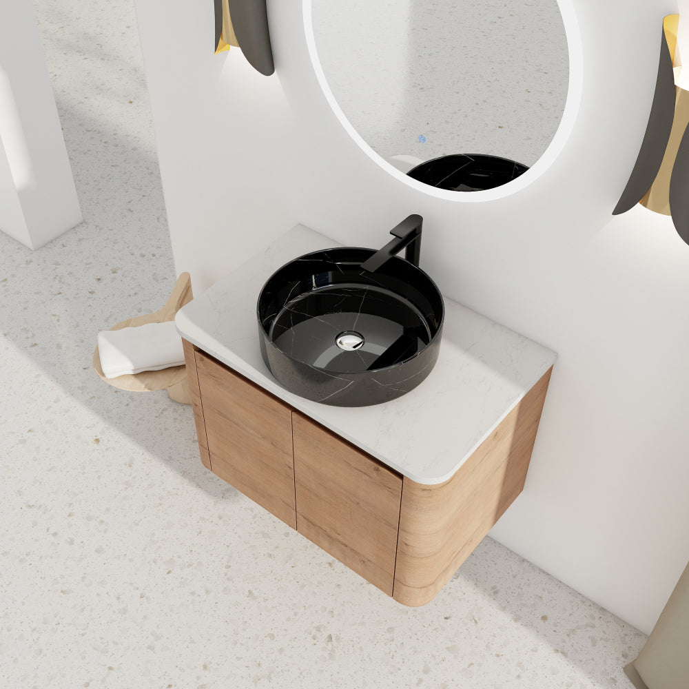 42'' Wall-Mounted Bathroom Vanity With Ceramic Art Sink, and 1-Storage Shelves, 2-Soft-Close Door, KD-Packing, Plywood