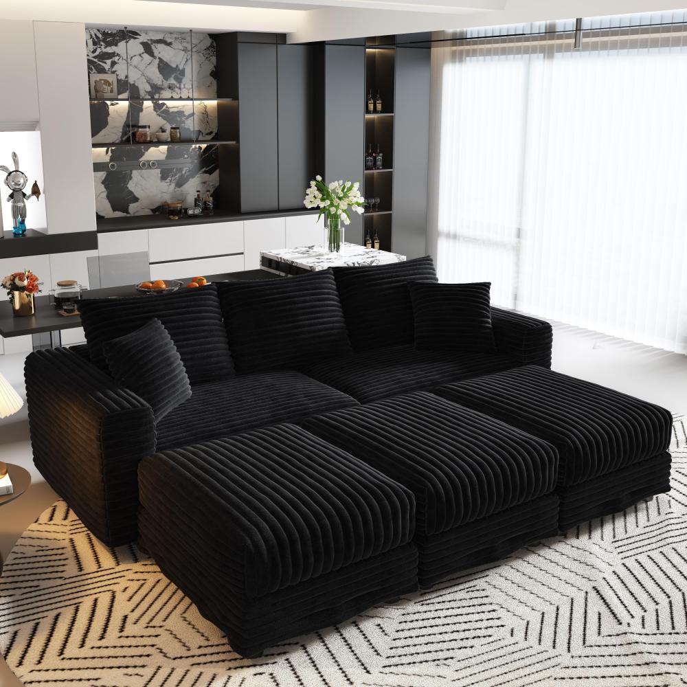 82.7 "Plush Corduroy 3-Seat Sofa,Modern Comfy Upholstered Sofa Cloud Couch,Deep Seat Couches with Soft Pillows and 1 Ottomans,Convertible Sofa Lounge Chair,Green(ETA:8.15)