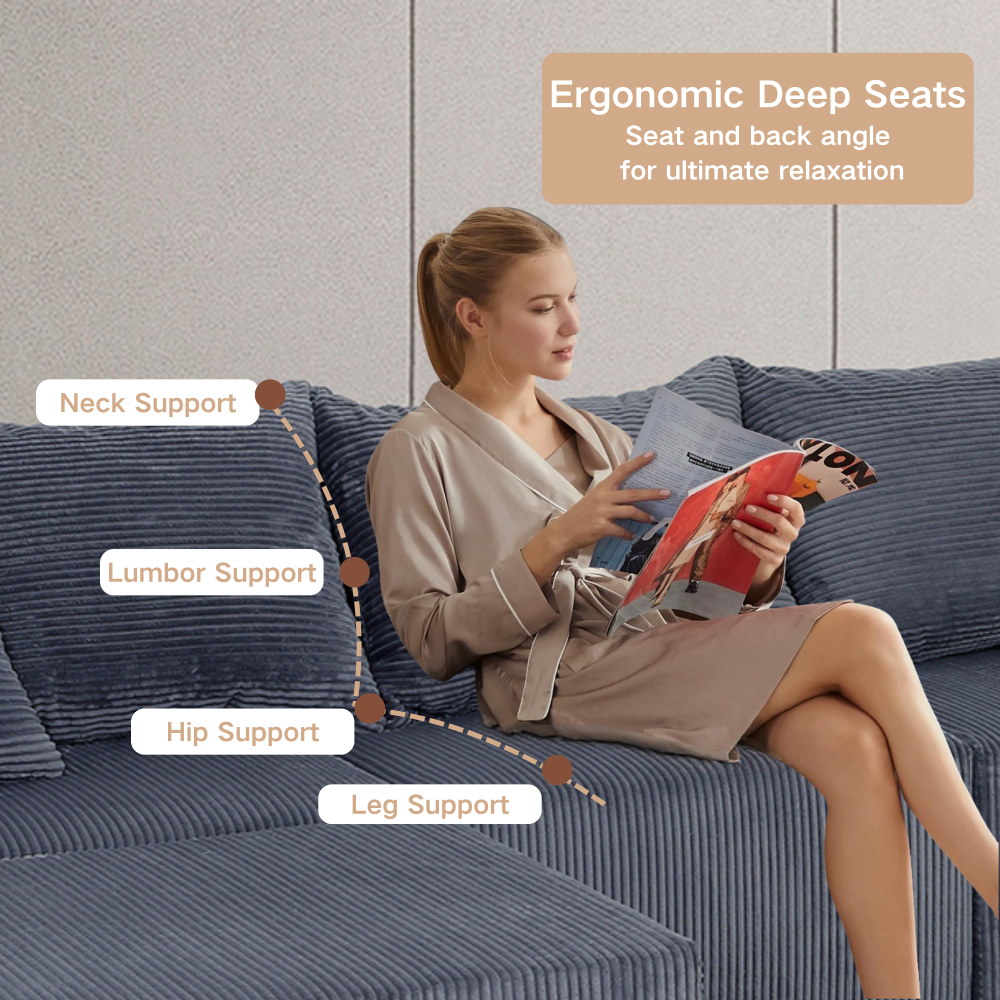 8-Piece Modular U-Shaped Sectional Sofa, Large Convertible Couch with Oversized Chaise Lounge and Bed, Luxury Corduroy Upholstery, No Assembly Needed, Family Sofa Set for Living Room,Grey