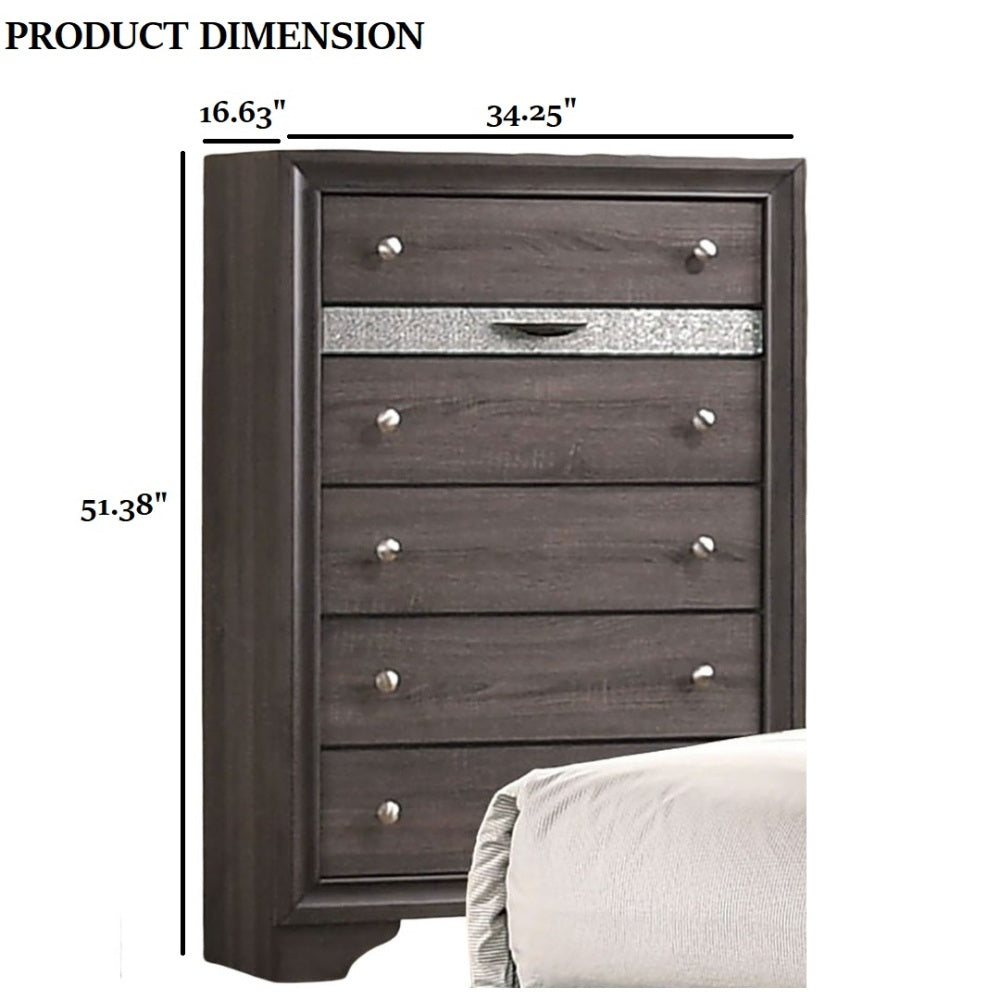 Gray Finish Contemporary Style 1pc Chest Hidden Jewelry Drawer English Dovetail Drawers Silver Knobs Bedroom Furniture