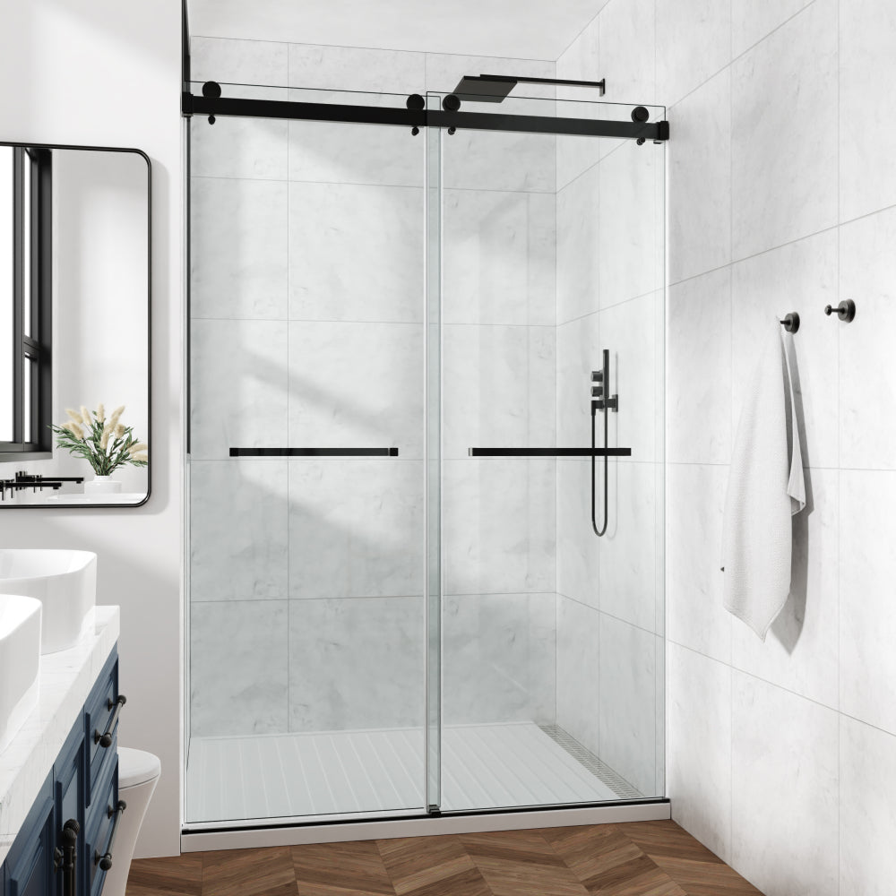 60*72" Frameless Double Sliding Shower Door, Double Shower Door, 3/8″ (10mm) SGCC Tempered Glass, Stainless Steel Gold