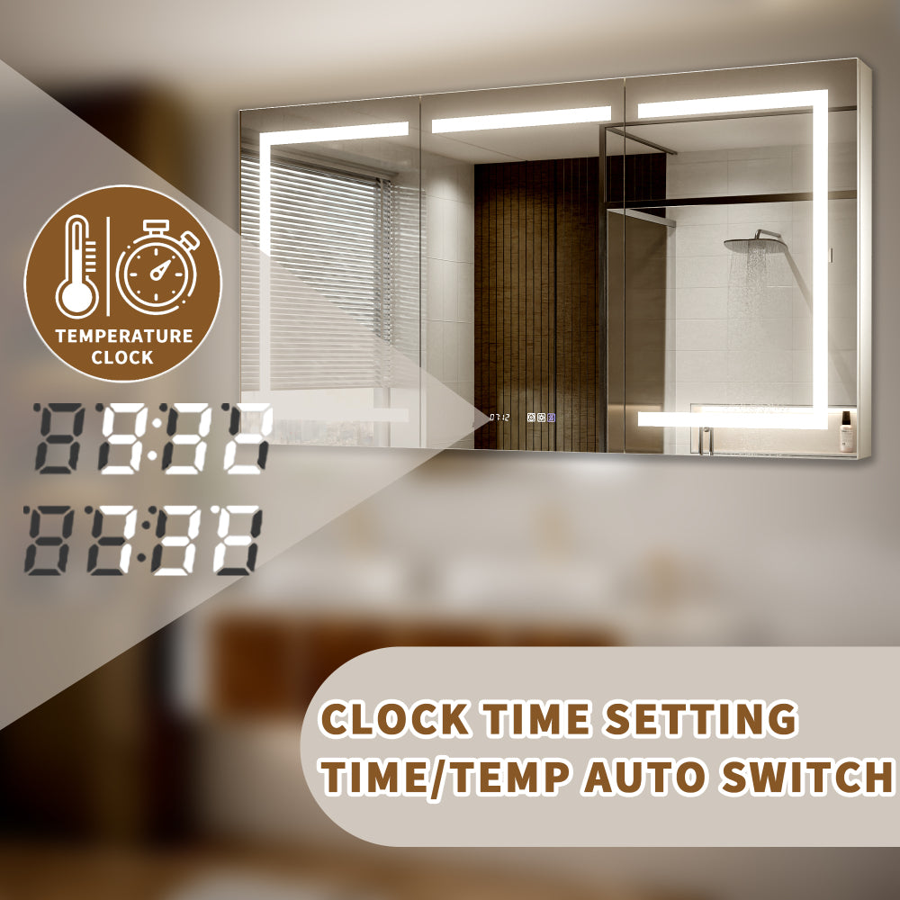 60"x32" Bathroom medicine cabinet with lights, Led bathroom mirror with storage, Adjustable Color Temperature & Brightness, Adjustable Shelves,Waterproof Wall-Mounted,Anti Fog,Time Display