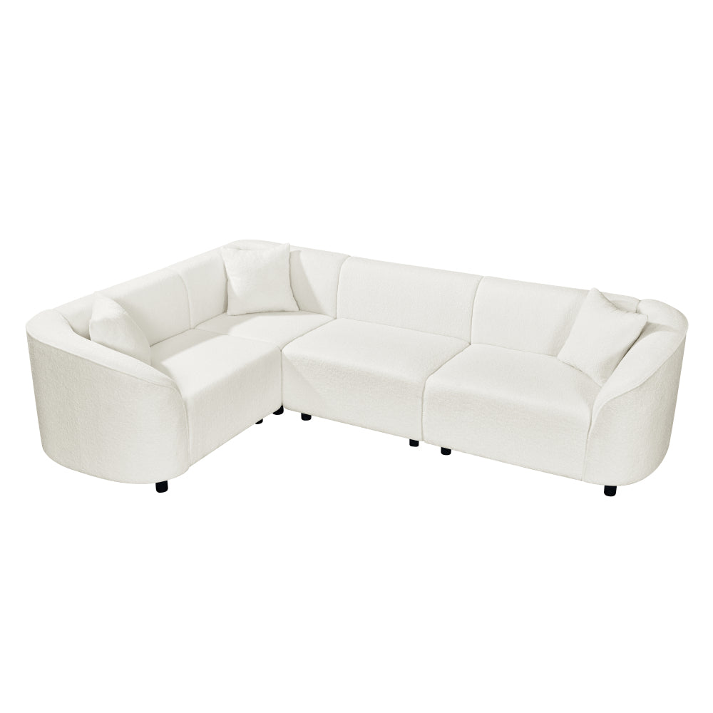 104" L-Shaped Curved Contemporary Sectional Sofa in Beige: Plush 4-Seater, Sculptural Design & Premium Bouclé Upholstery – Modern Luxury for Spacious Living
