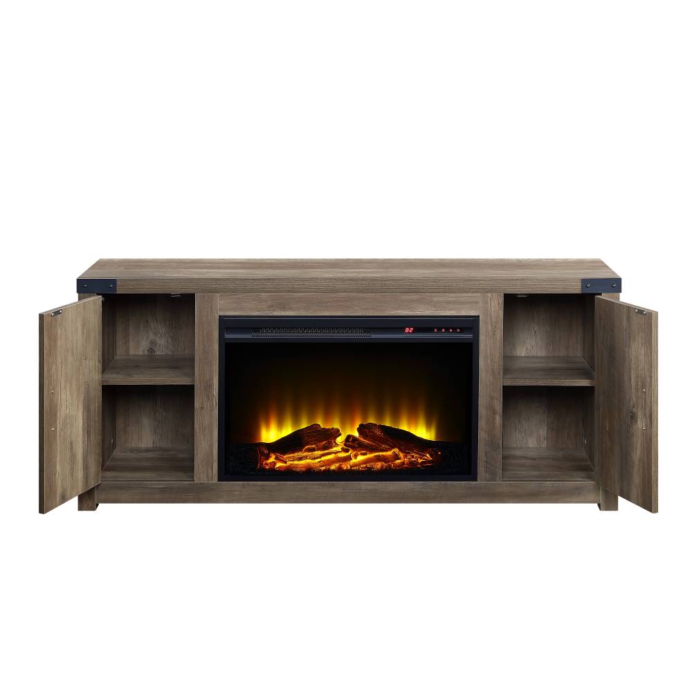 Tobias Rustic Oak Finish Fireplace with 2 Storage Drawers