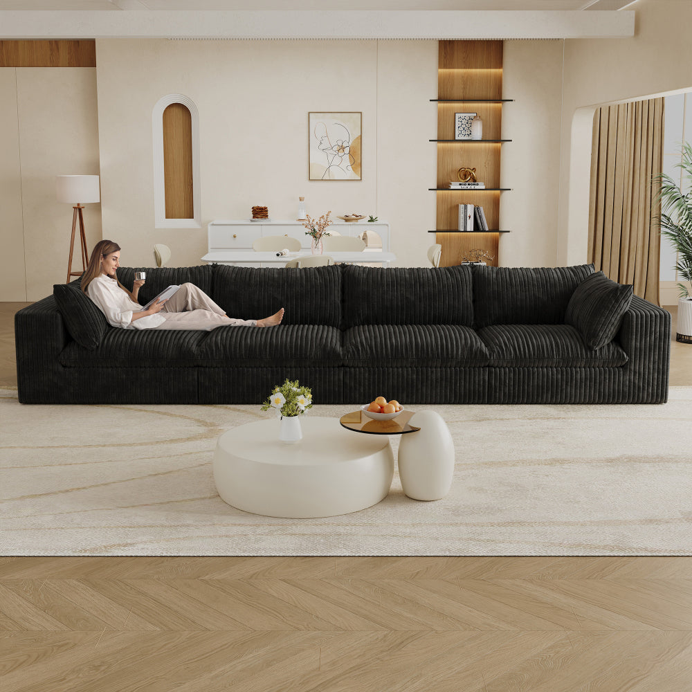 39.8" Cloud Sofa,Corduroy Fabric,Deep Seat Couches,Double-layer design,Removable Cushion,No Assembly, DIY Combination for Living room, Bedroom,Conference room ,Apartment,Black