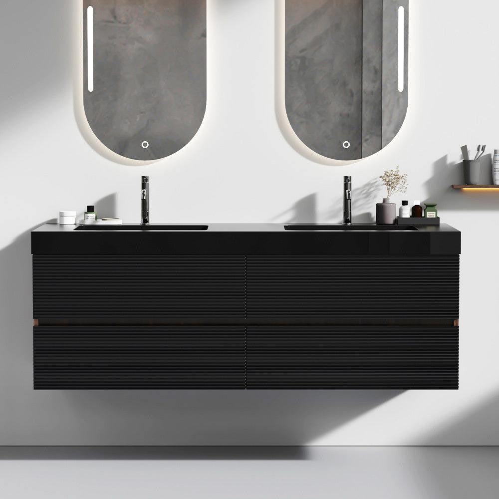 Grace 36" Rough Oak+Rough Oak Bathroom Vanity with White Engineered Quartz Sink and Soft Drawers, Wall Mounted Floating Bathroom Vanity for Modern Bathroom, One-Piece White Glossy Basin, KD