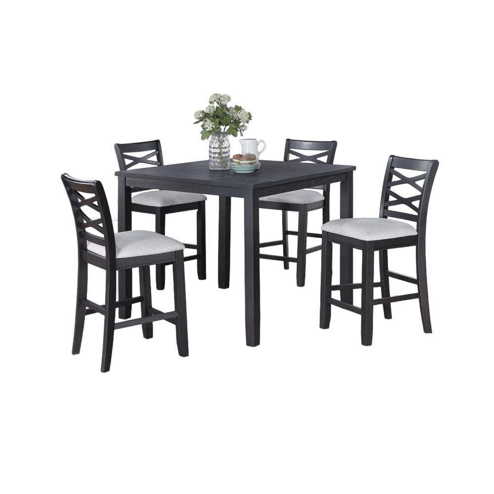 Dining Room Furniture 5pcs Set Charcoal Dining Table 4x Side Chairs Rubberwood Cross Back Design Chair Wooden Top