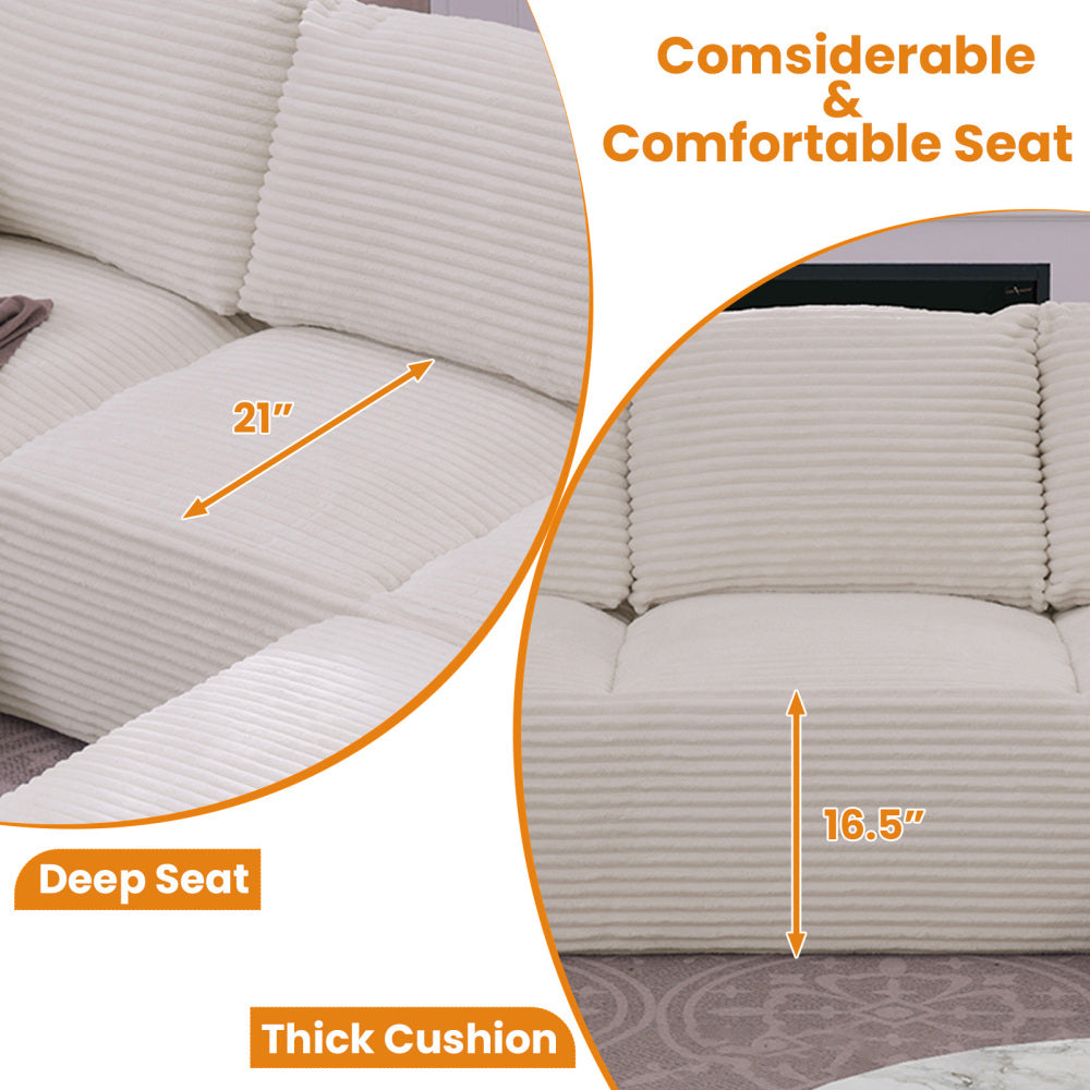 103.5" Cloud Sectional Couch with L-Shape Chaise,Modern Modular Sofa with Deep Seat, Upholstered Couches for Living Room Bedroom,No Assembly Required, Off white (Plush Corduroy Fabric)