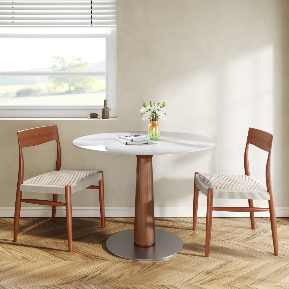 Farmhouse Round Dining Modern Bistro Table 43" - White Grey, Breakfast Nook Small Table For 2-4