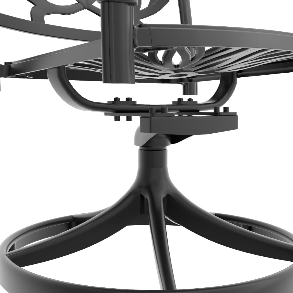 Cast Aluminum Patio Swivel Chair 4PCS With Black Frame and Brown Cushions