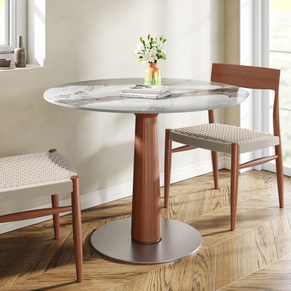 Farmhouse Round Dining Modern Bistro Table 43" - White Grey, Breakfast Nook Small Table For 2-4