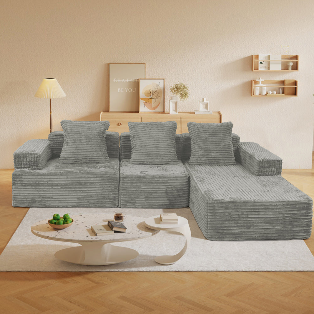Compression Sectional Couch with Comfy Chaise, Boneless L Shape Sofa with Deep Seat, Minimalist Modular Couches Sleeper for Living Room Bedroom Apartment Lounge,corduroy,Black