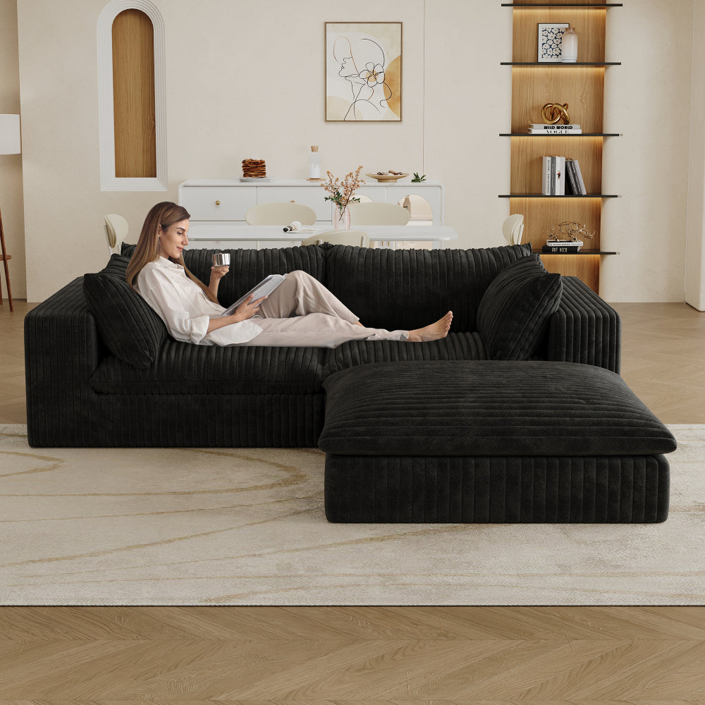 39.8" Cloud Sofa,Corduroy Fabric,Deep Seat Couches,Double-layer design,Removable Cushion,No Assembly, DIY Combination for Living room, Bedroom,Conference room ,Apartment,Black