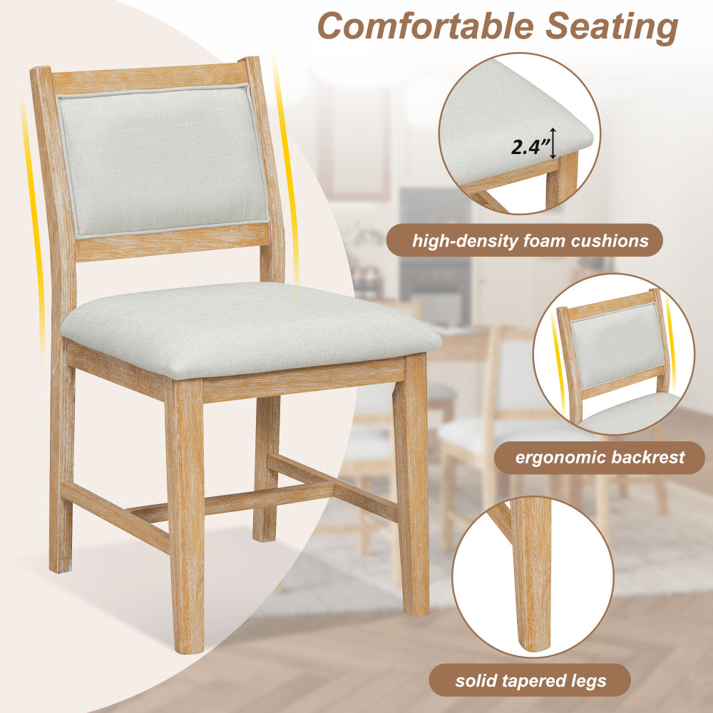TREXM 7-Piece Retro Dining Table Set for 6, 1 Rectangular Wood Dining Table Set for 6 with Upholstered Chairs for Dining Room and Kitchen (Natural)