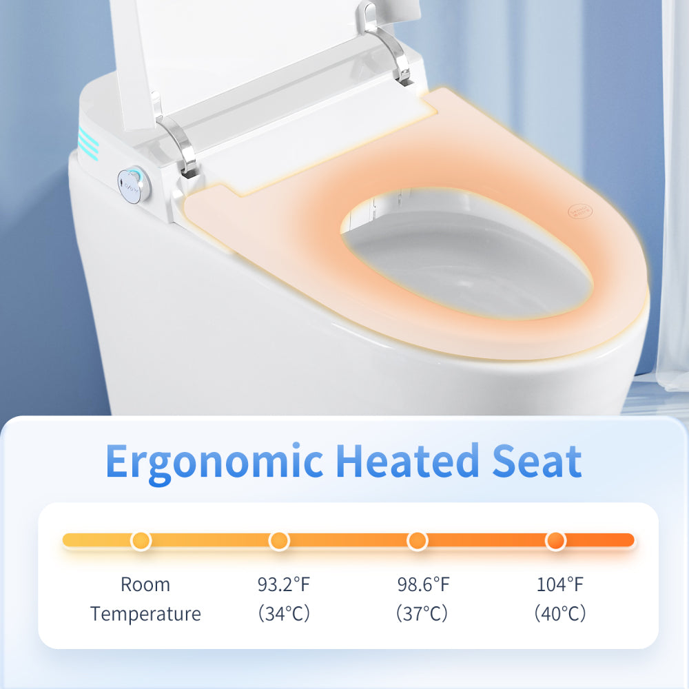 Tankless Smart Toilet With Bidet Built In, One-piece Bidet Toilet Seat, Auto Flush,Heated Seat, Warm Water and Dry, Adjustable Temp,Remote Control Side Know