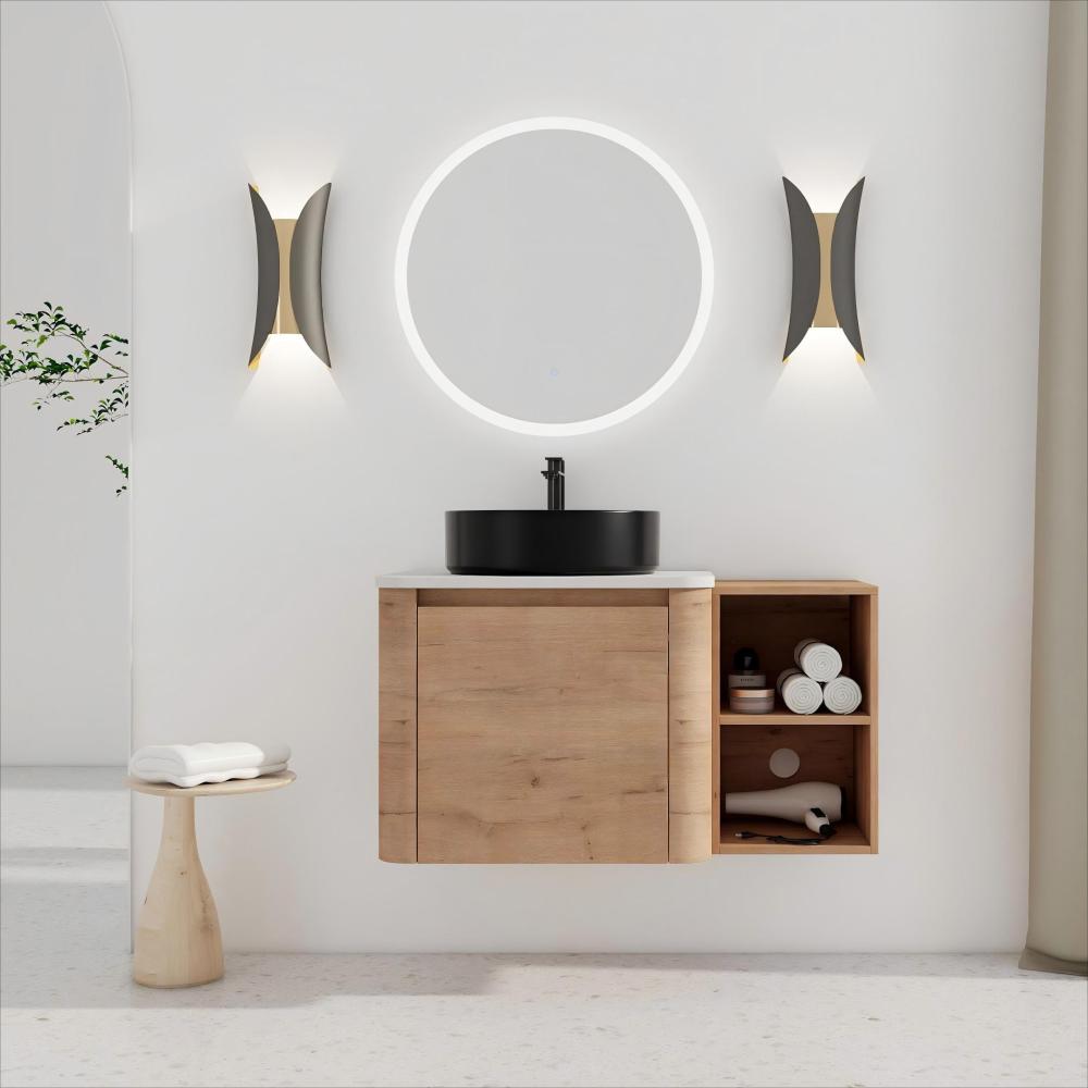 42'' Wall-Mounted Bathroom Vanity With Ceramic Art Sink, and 1-Storage Shelves, 2-Soft-Close Door, KD-Packing, Plywood