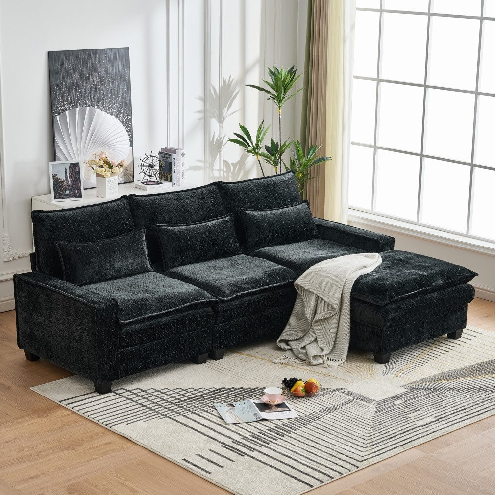 99'' Sectional Cloud Deep Seat Couch, Modern Comfy Chenille L Shaped Sectional Sofa for Living Room Set, Upholstered 4-Seats Sofa Couch with Movable Ottoman,Green