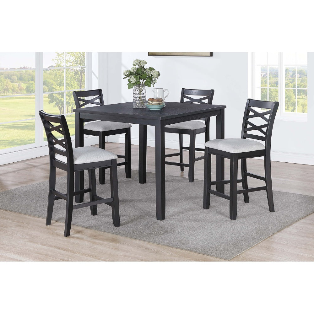 Dining Room Furniture 5pcs Set Charcoal Dining Table 4x Side Chairs Rubberwood Cross Back Design Chair Wooden Top